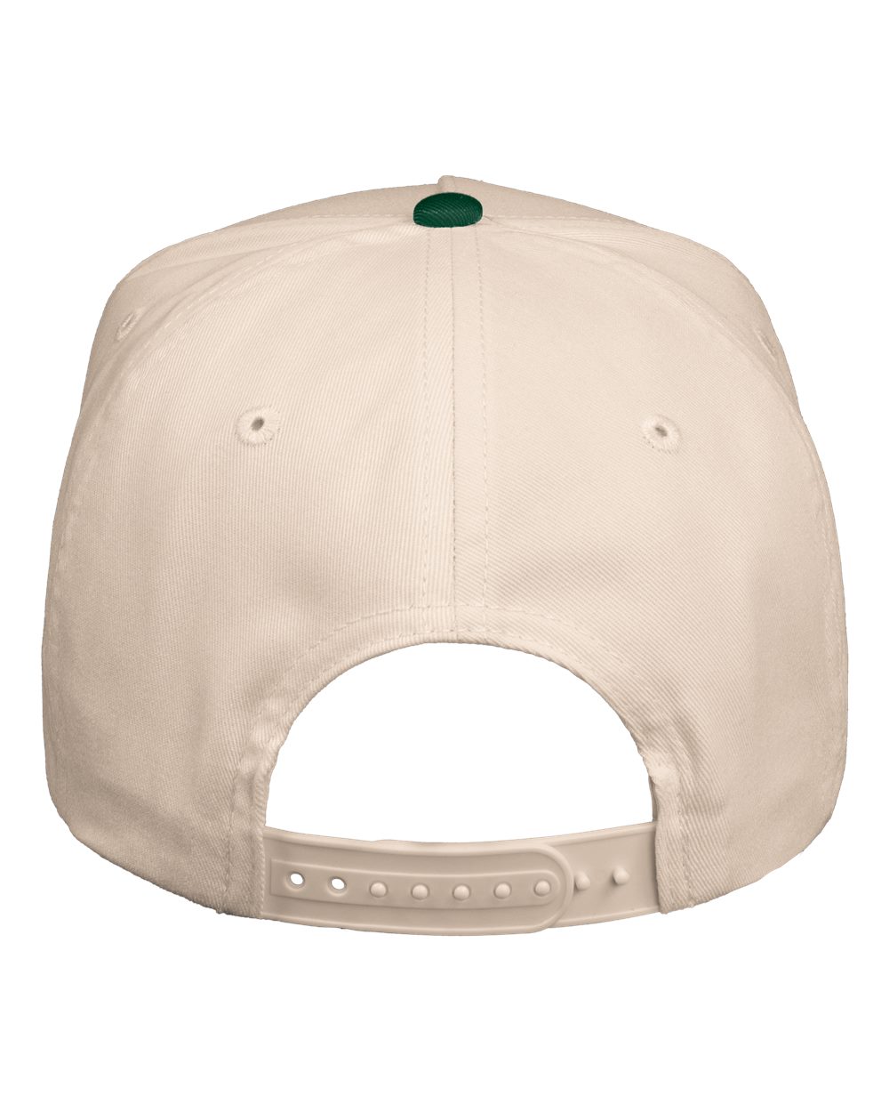 Rear View of Natural/ Forest Green Five-Panel Twill Cap - 8869