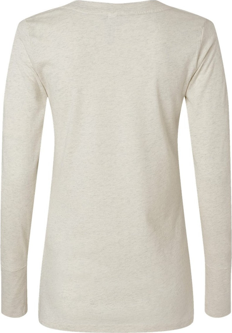 Rear View of Natural Heather/ Titanium Women's Fine Jersey Lace-Up Long Sleeve T-Shirt - 3538