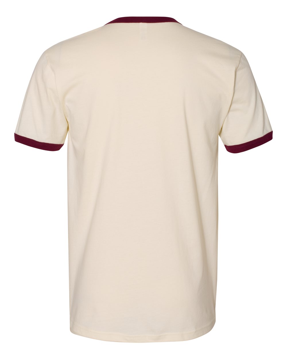 Rear View of Natural/ Maroon Cotton Ringer T-Shirt - 3604