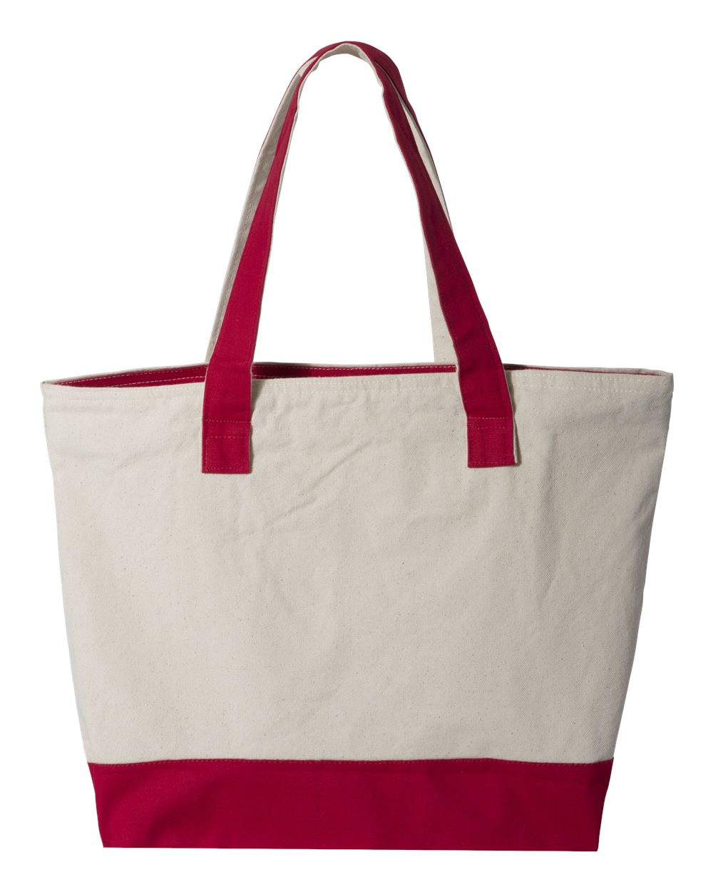 Front View of Natural/ Red 19L Zippered Tote - Q1300
