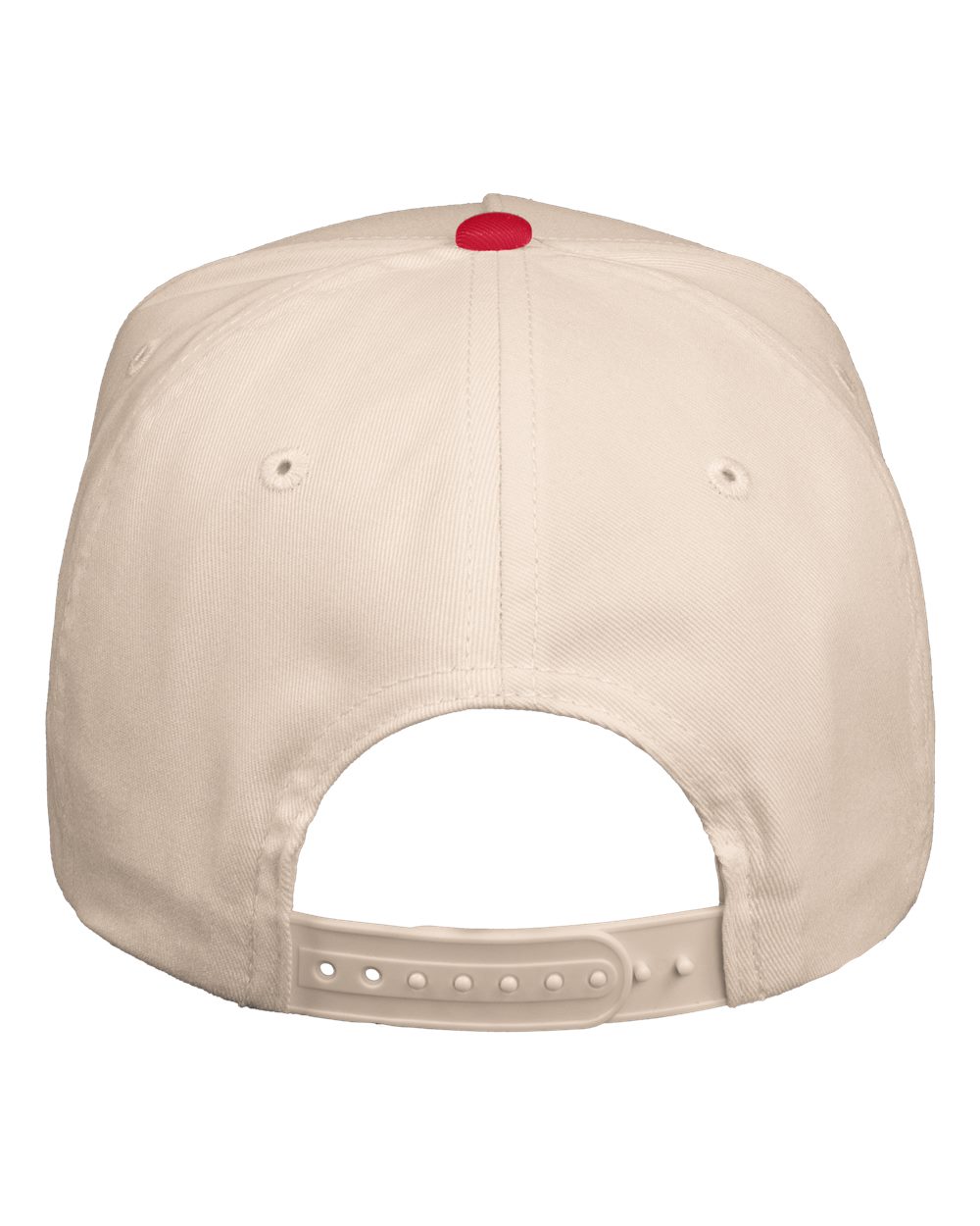 Front View of Natural/ Red Five-Panel Twill Cap - 8869