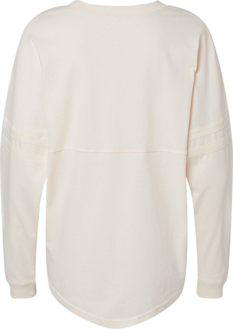 Rear View of Natural Women's Pom Pom Long Sleeve Jersey T-Shirt - BW3514