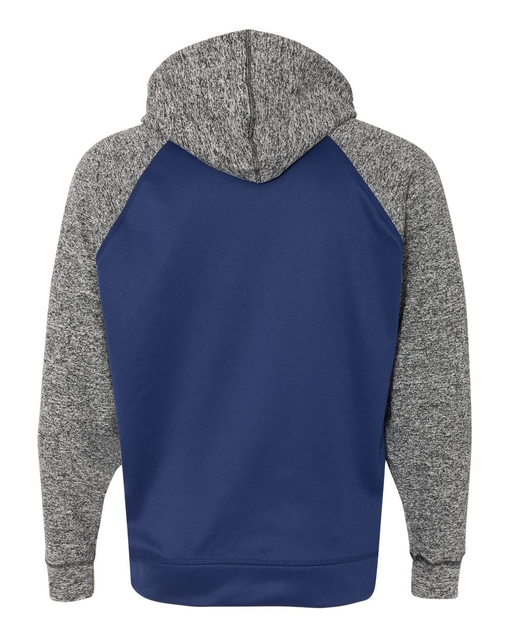 Rear View of Navy/ Charcoal Fleck Colorblocked Cosmic Fleece Hooded Sweatshirt - 8612