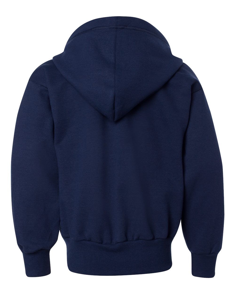 Rear View of Navy EcoSmart® Youth Full-Zip Hooded Sweatshirt - P480
