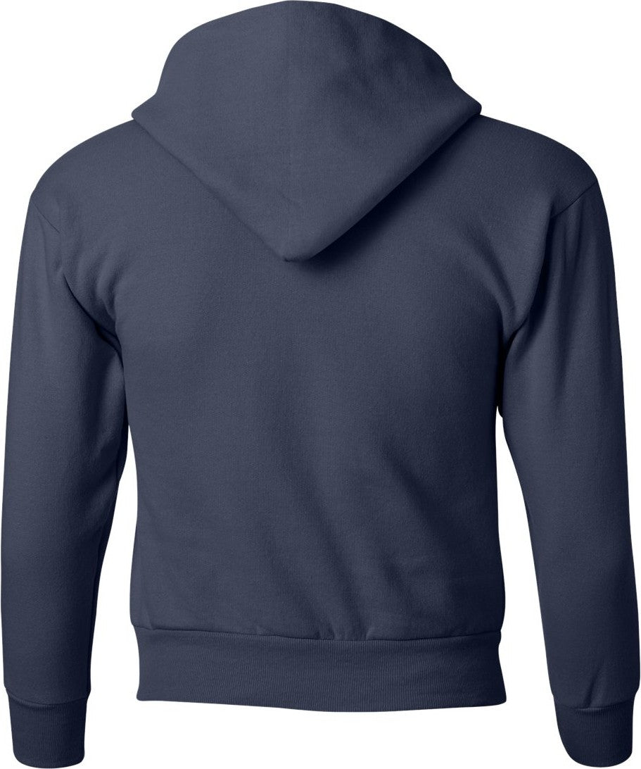 Rear View of Navy Ecosmart® Youth Hooded Sweatshirt - P473