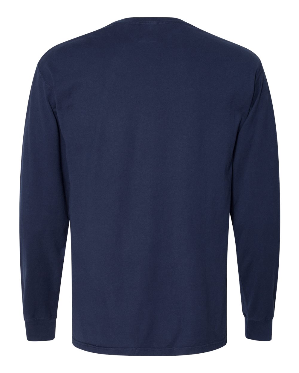 Rear View of Navy Garment-Dyed Long Sleeve T-Shirt With a Pocket - GDH250