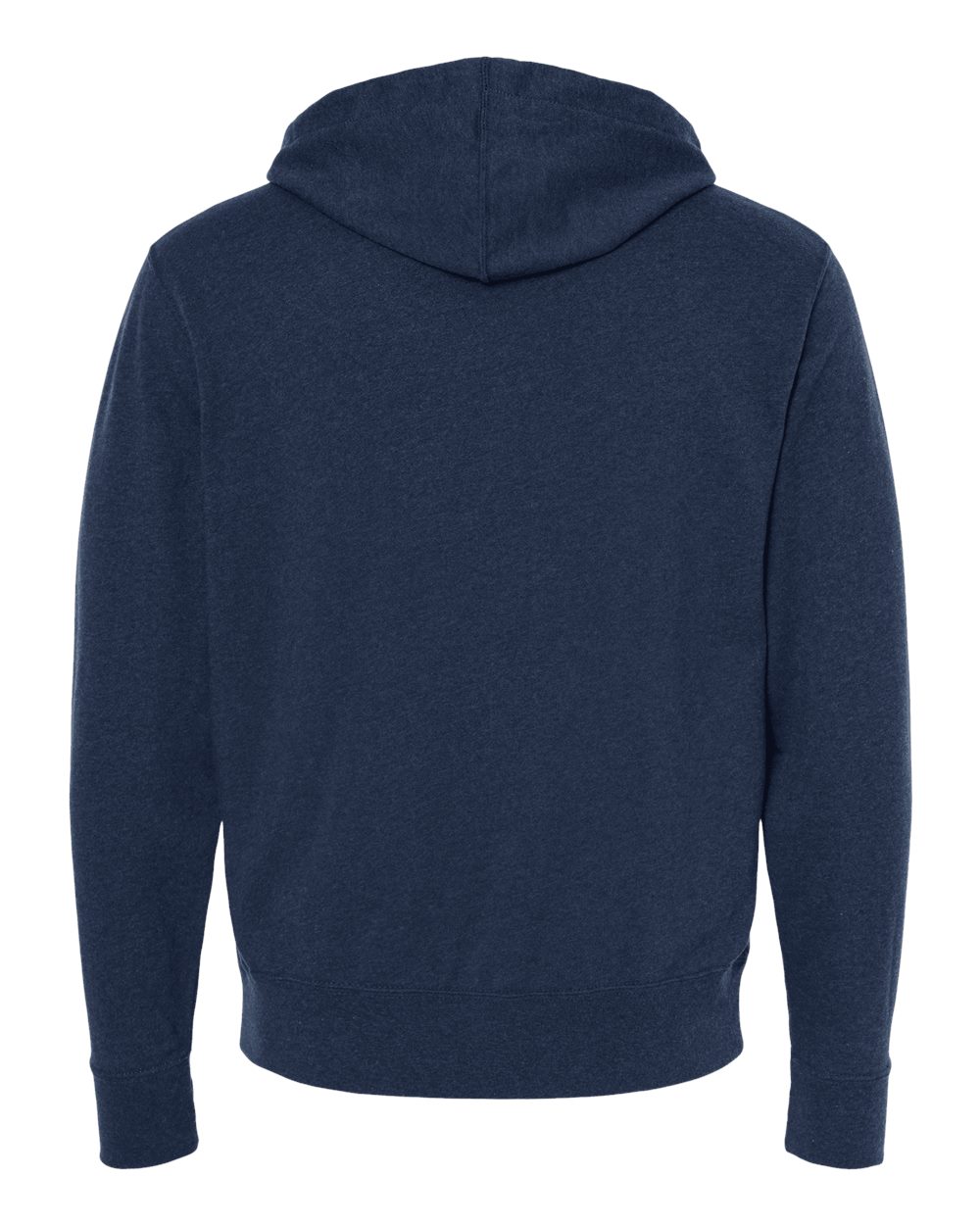 Rear View of Navy Heather Heathered French Terry Full-Zip Hooded Sweatshirt - PRM90HTZ