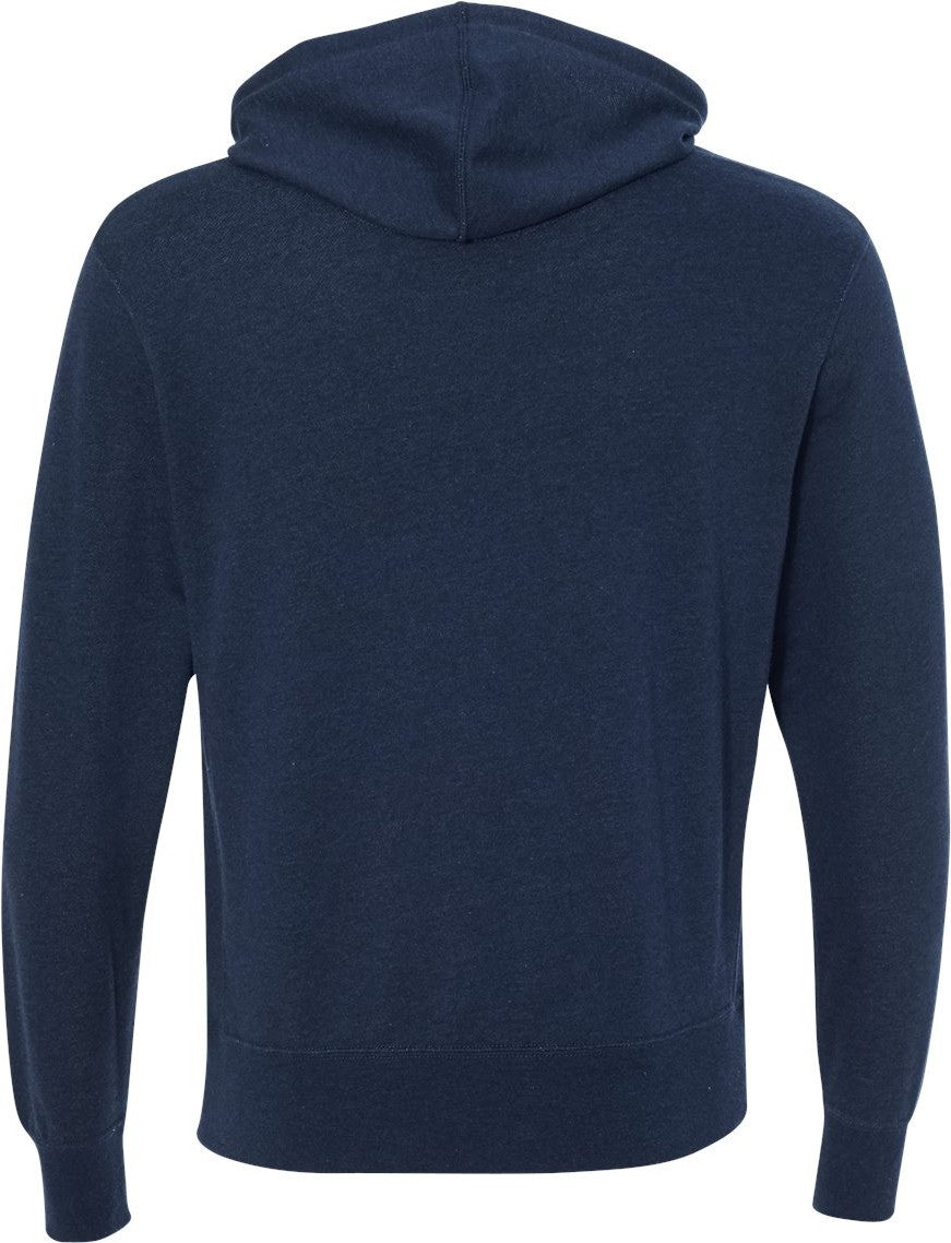 Rear View of Navy Heather Midweight French Terry Hooded Sweatshirt - PRM90HT