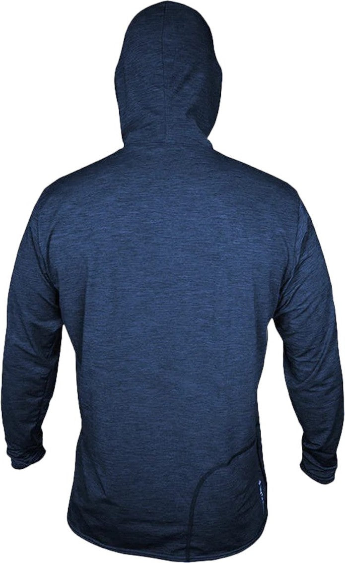 Rear View of Navy Heathered Low Pro Tech Hooded Long Sleeve T-Shirt - MVLPRH8