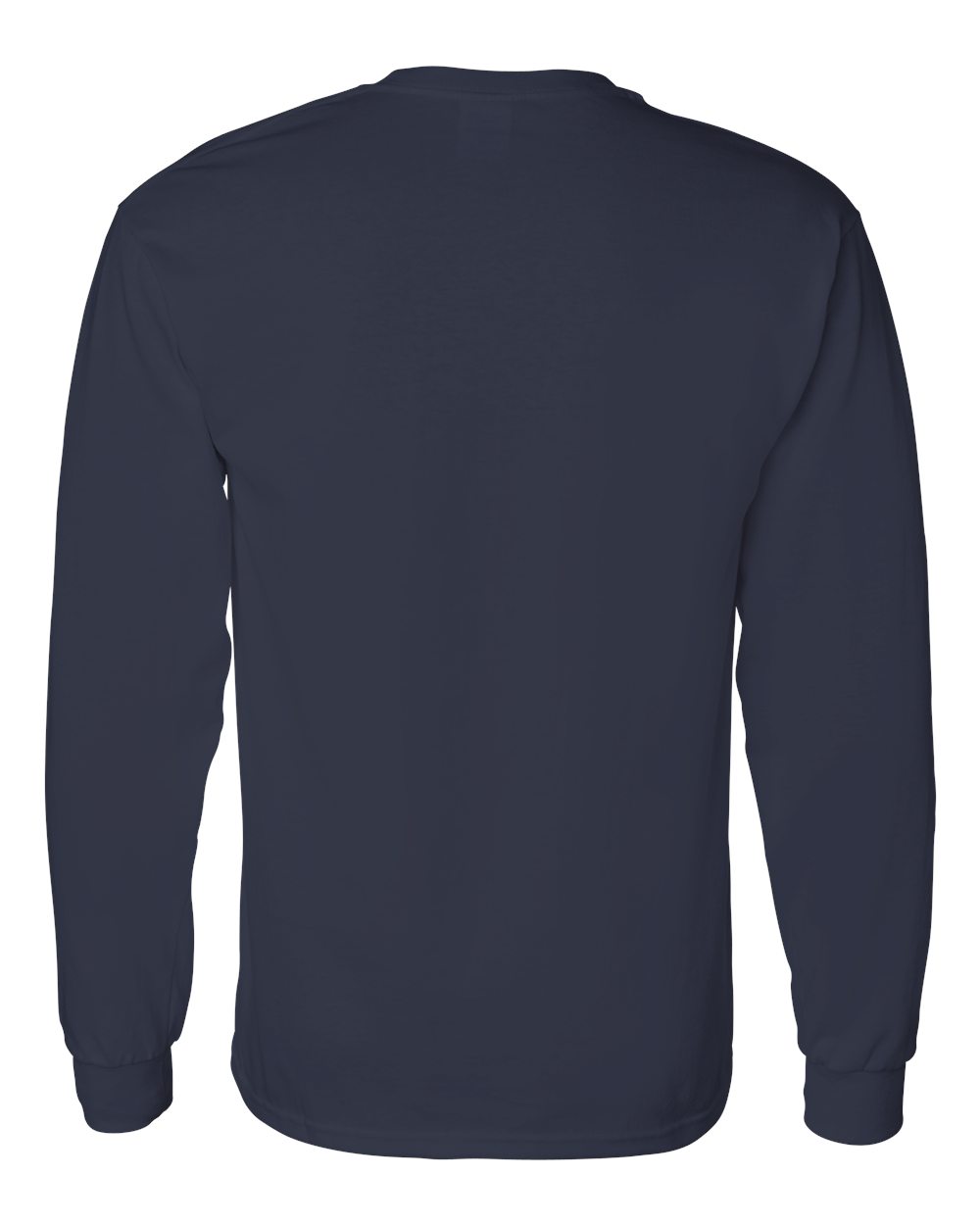 Rear View of Navy Heavy Cotton™ Long Sleeve T-Shirt - 5400