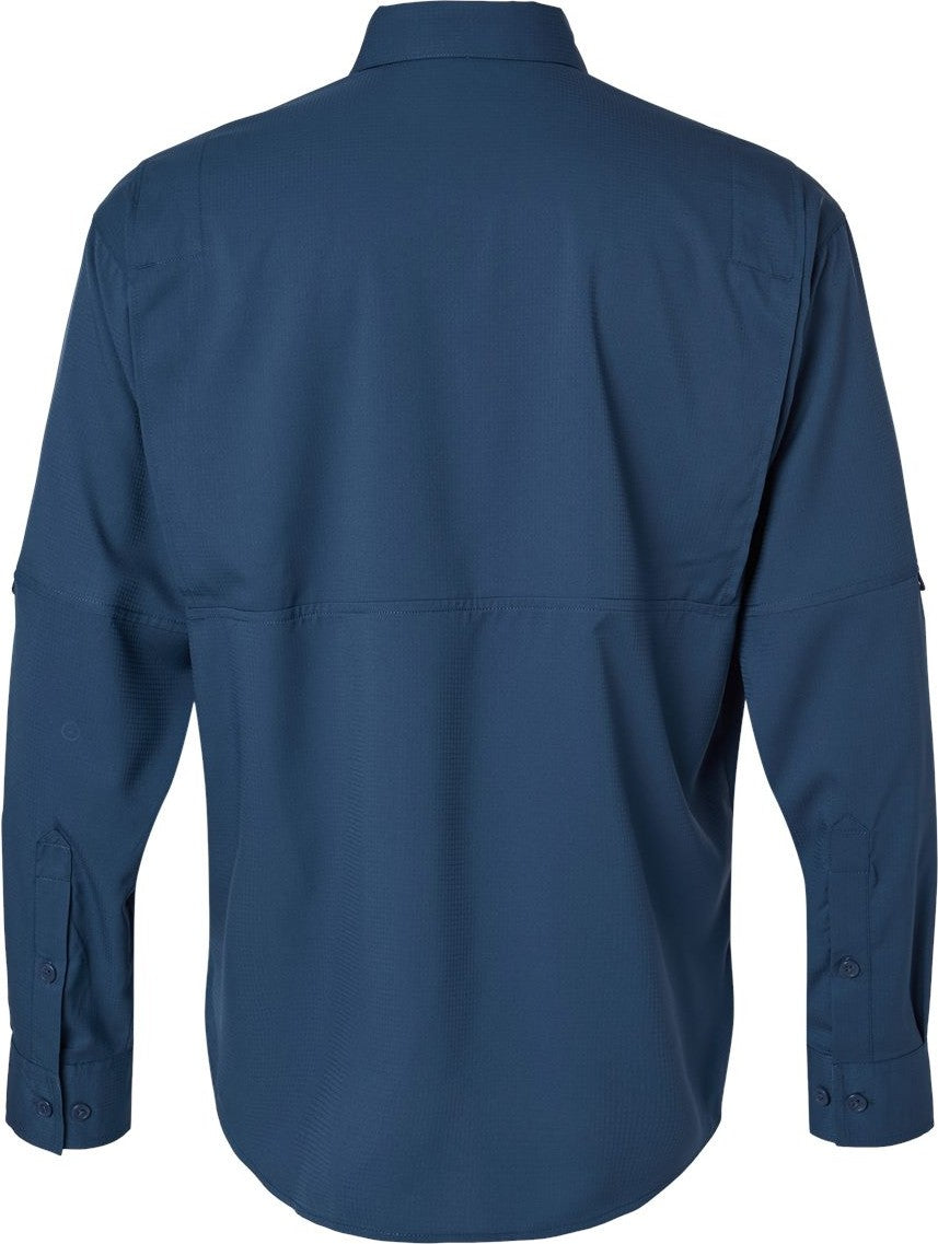 Front View of Navy Kitty Hawk Performance Long Sleeve Fishing Shirt - 702