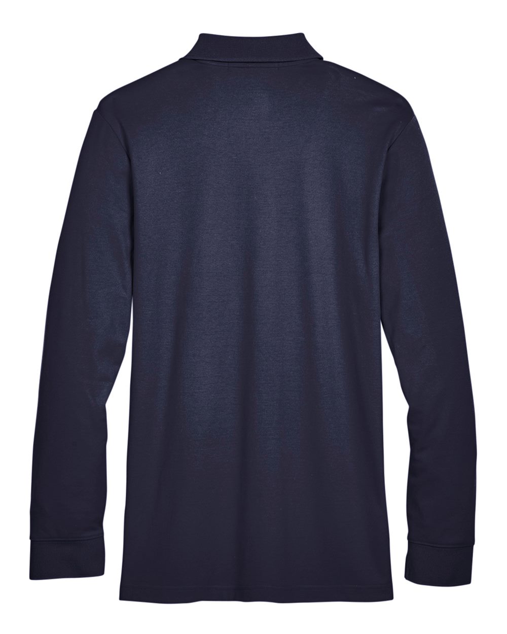 Rear View of Navy Men's CrownLux Performance® Tall Plaited Long Sleeve Polo - DG20LT