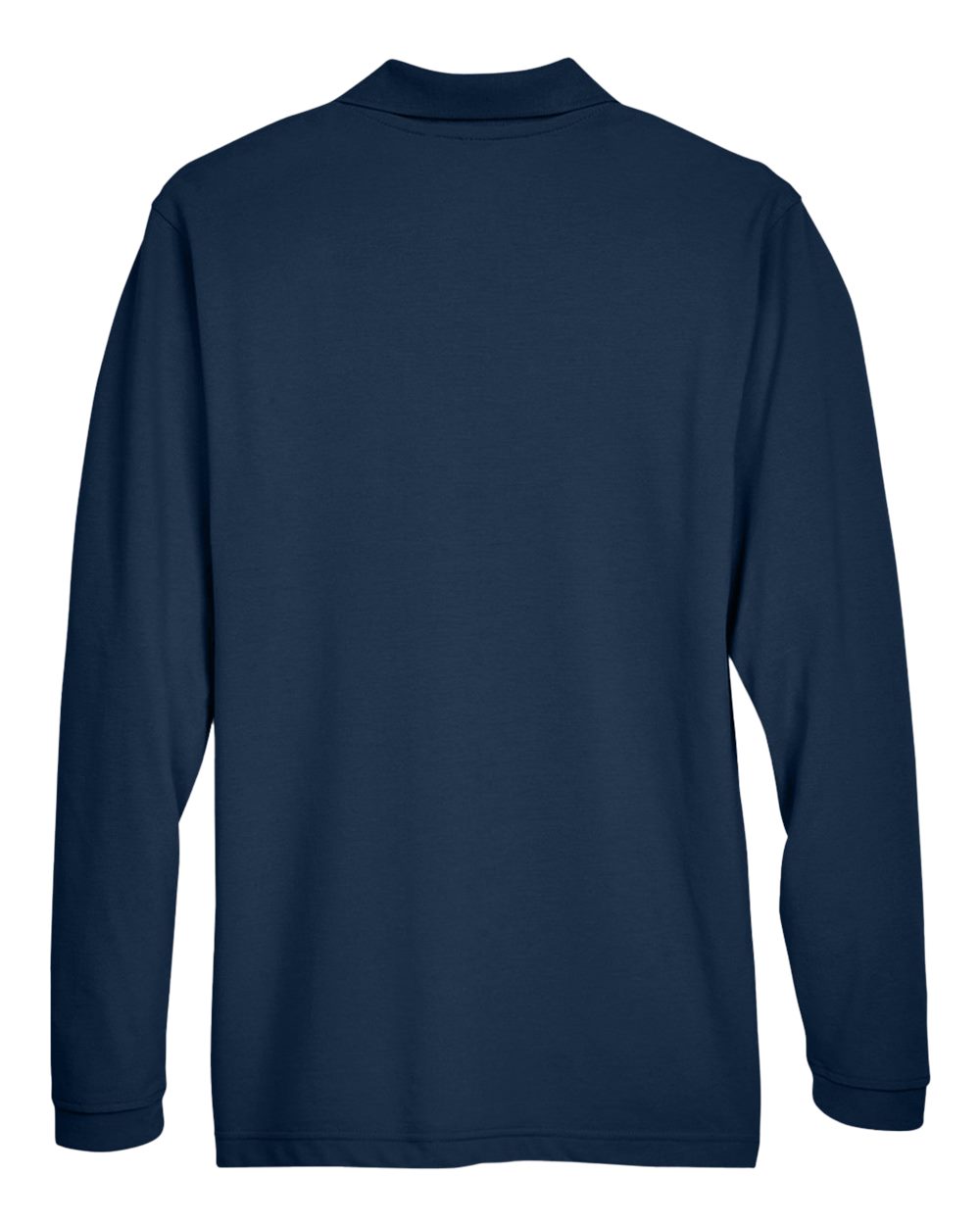 Rear View of Navy Men's Easy Blend™ Long Sleeve Polo - M265L