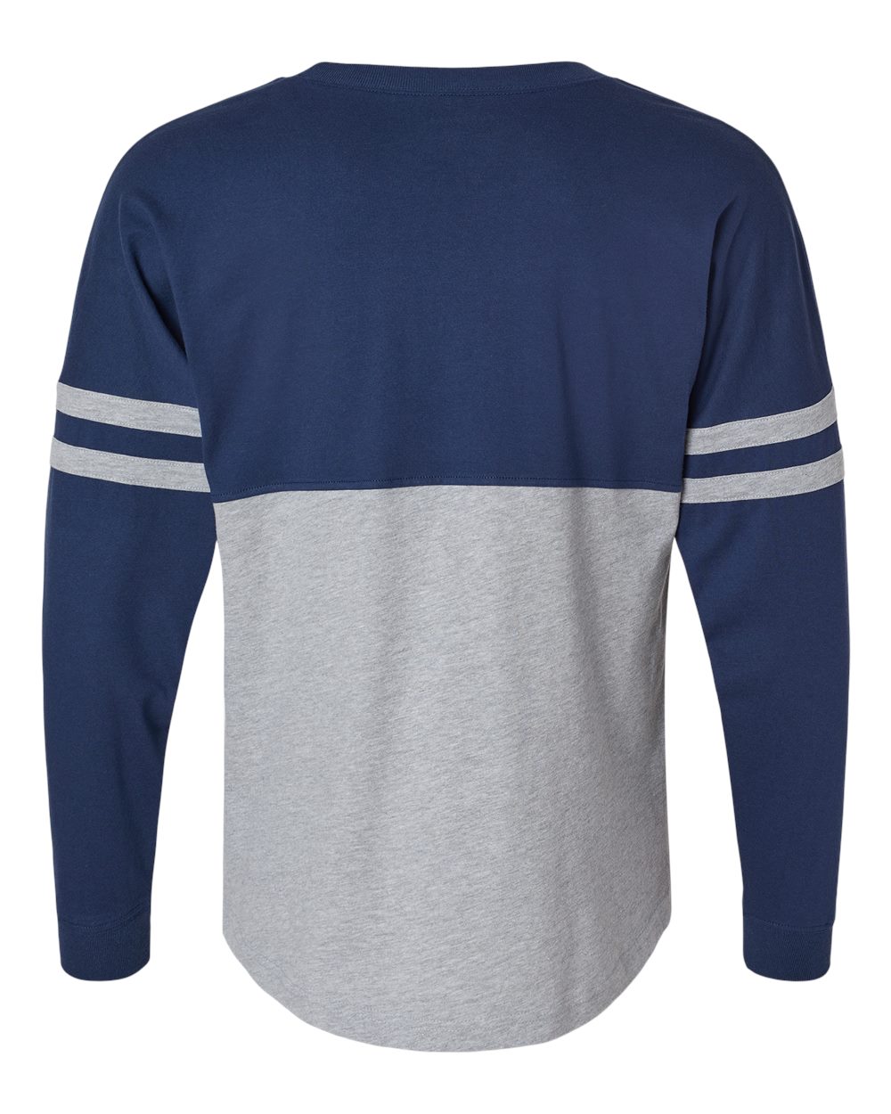 Rear View of Navy/ Oxford Women's Pom Pom Long Sleeve Jersey T-Shirt - BW3514