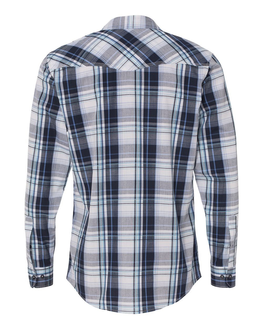 Rear View of Navy Plaid Shirt - 8202