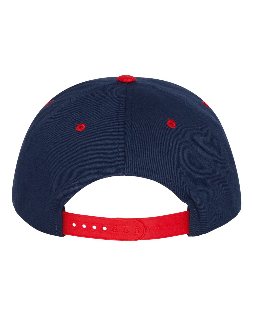 Front View of Navy/ Red Five-Panel Cotton Twill Snapback Cap - 6007