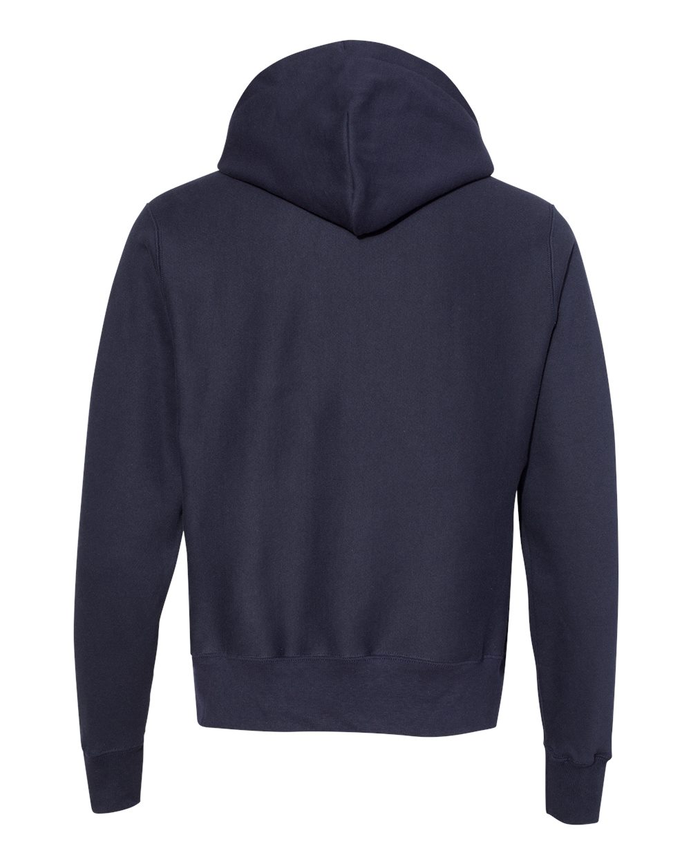Rear View of Navy Reverse Weave® Hooded Sweatshirt - S101