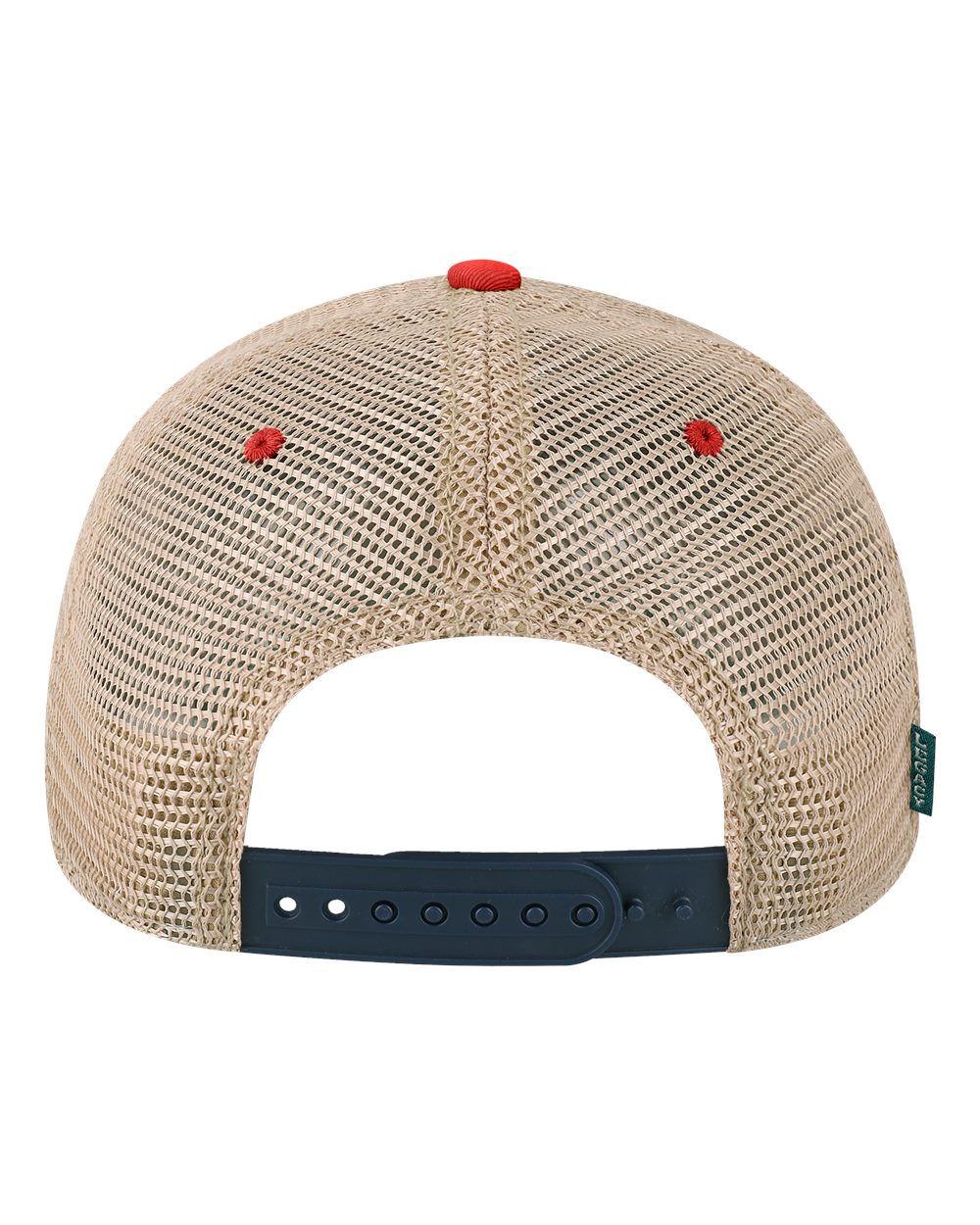 Rear View of Navy/ Scarlet Red/ Khaki Old Favorite Trucker Cap - OFA