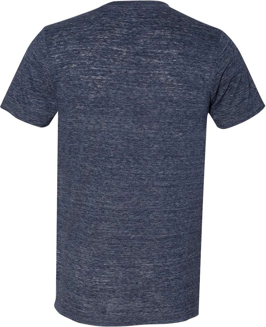 Rear View of Navy Slub Textured Jersey V-Neck Tee - 3655