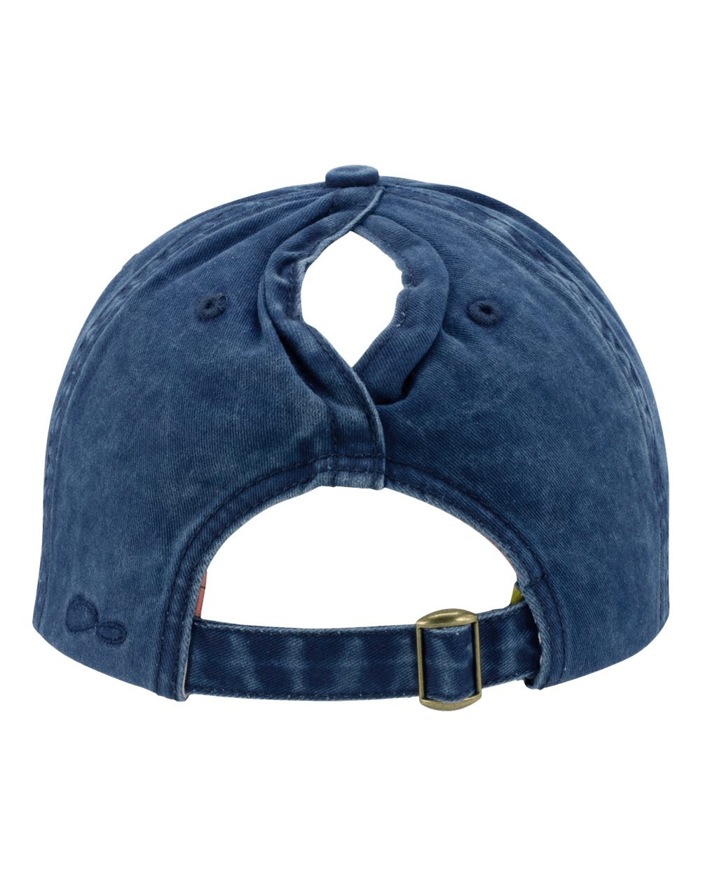 Rear View of Navy/ Stripes Women's Pigment-Dyed with Fashion Undervisor Cap - CASSIE