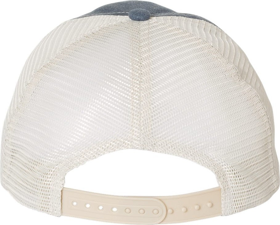 Rear View of Navy/ Texas/ Stone Pigment-Dyed Trucker Cap - SP510