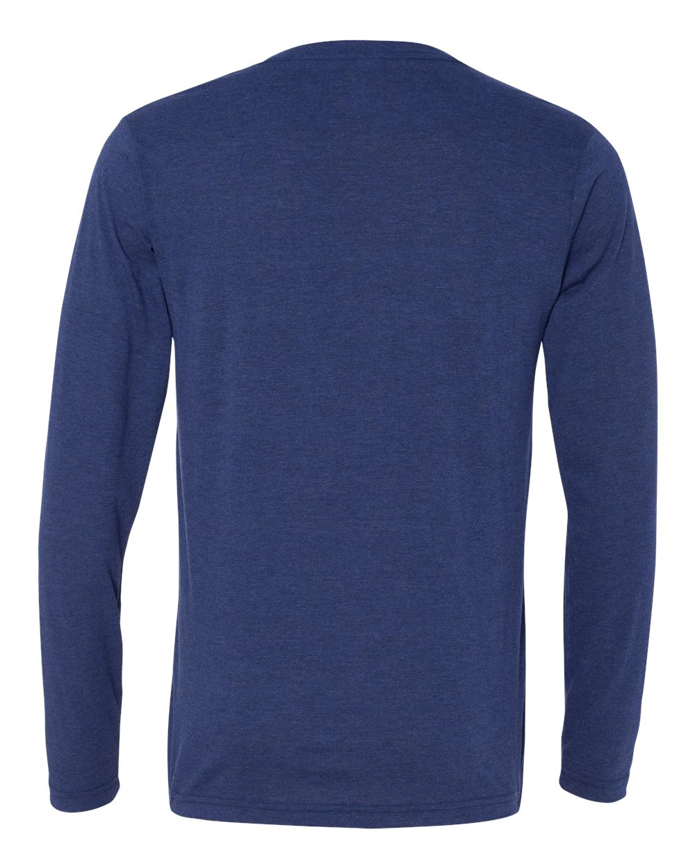 Rear View of Navy Triblend Long Sleeve V-Neck Tee - 3425
