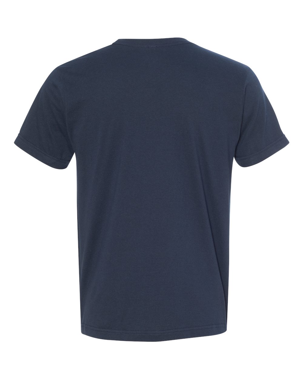 Rear View of Navy USA-Made Fine Jersey T-Shirt - 5000