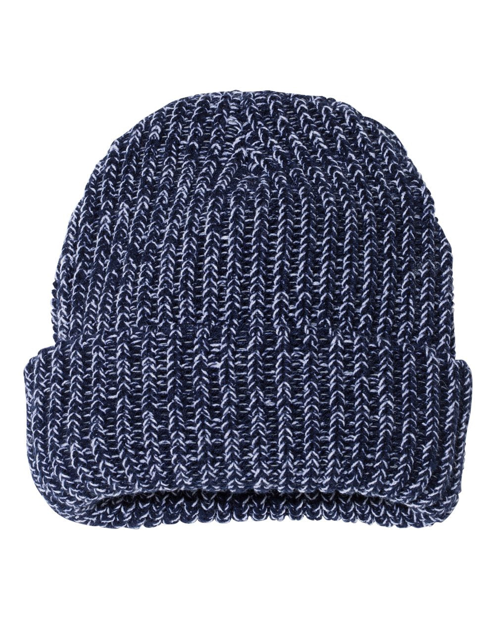 Front View of Navy/ White 12" Chunky Cuffed Beanie - SP90