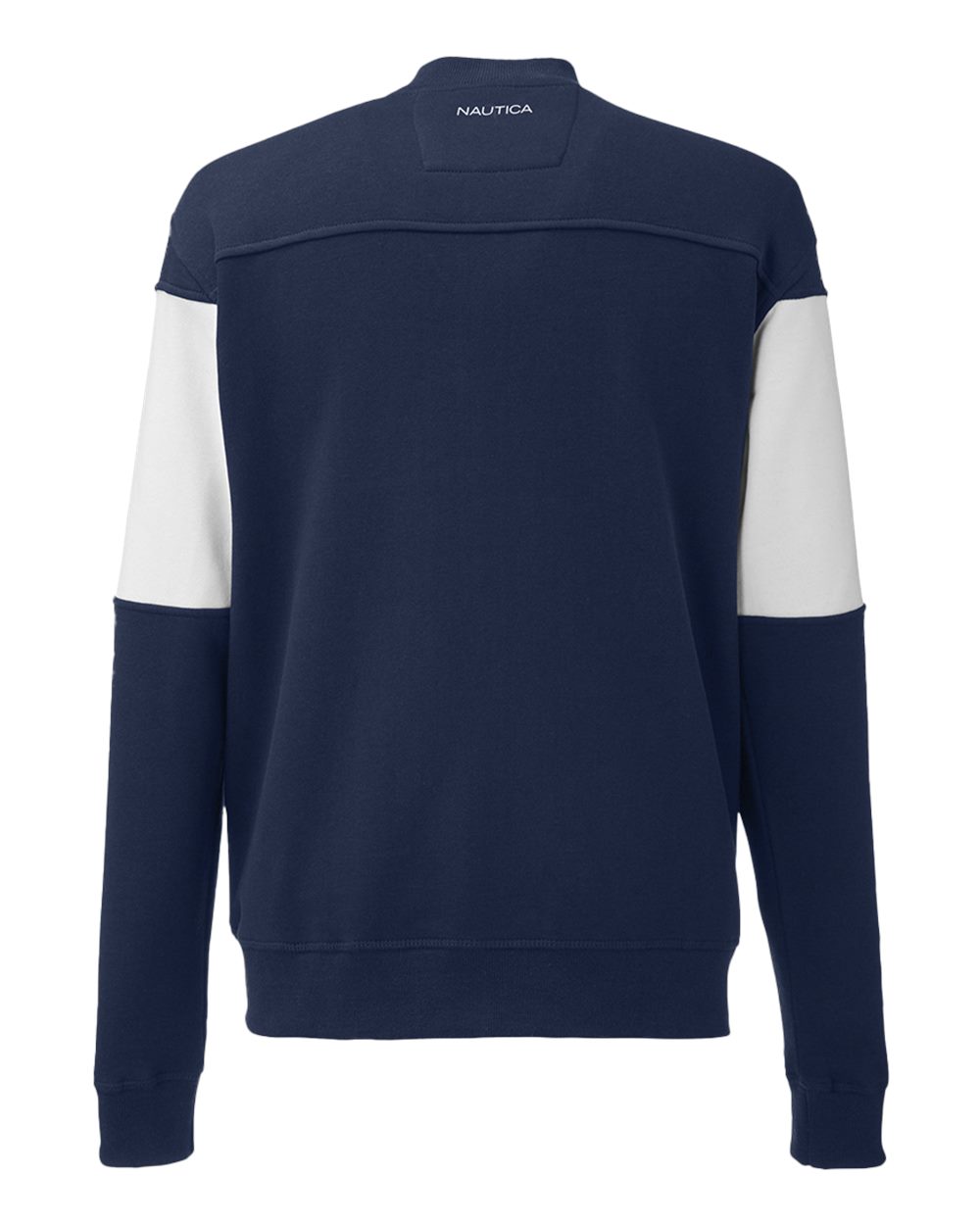 Rear View of Navy/ White Anchor Fleece Colorblocked Bomber Jacket - N17928