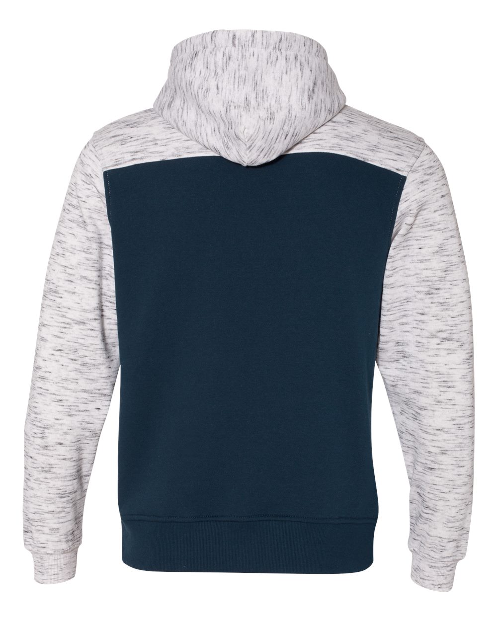 Rear View of Navy/ White Mélange Fleece Colorblocked Hooded Sweatshirt - 8676