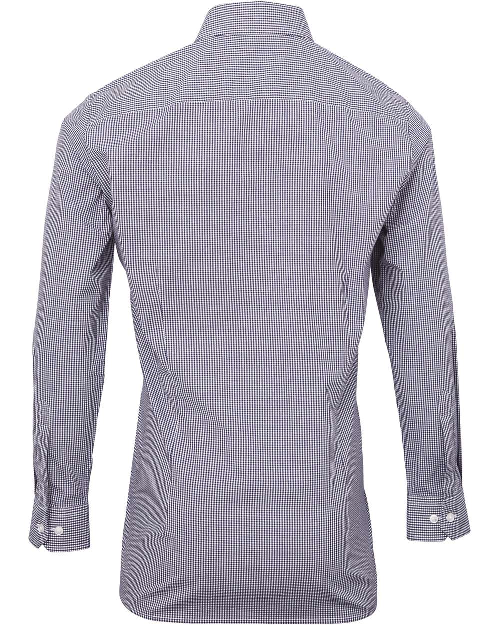 Rear View of Navy/ White Men's Microcheck Gingham Cotton Shirt - RP220