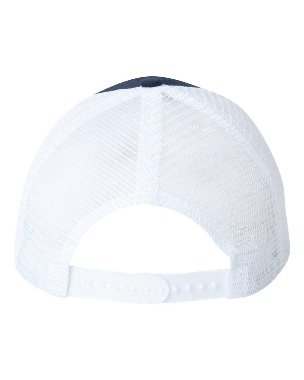 Front View of Navy/ White Mesh-Back Twill Trucker Cap - VC400