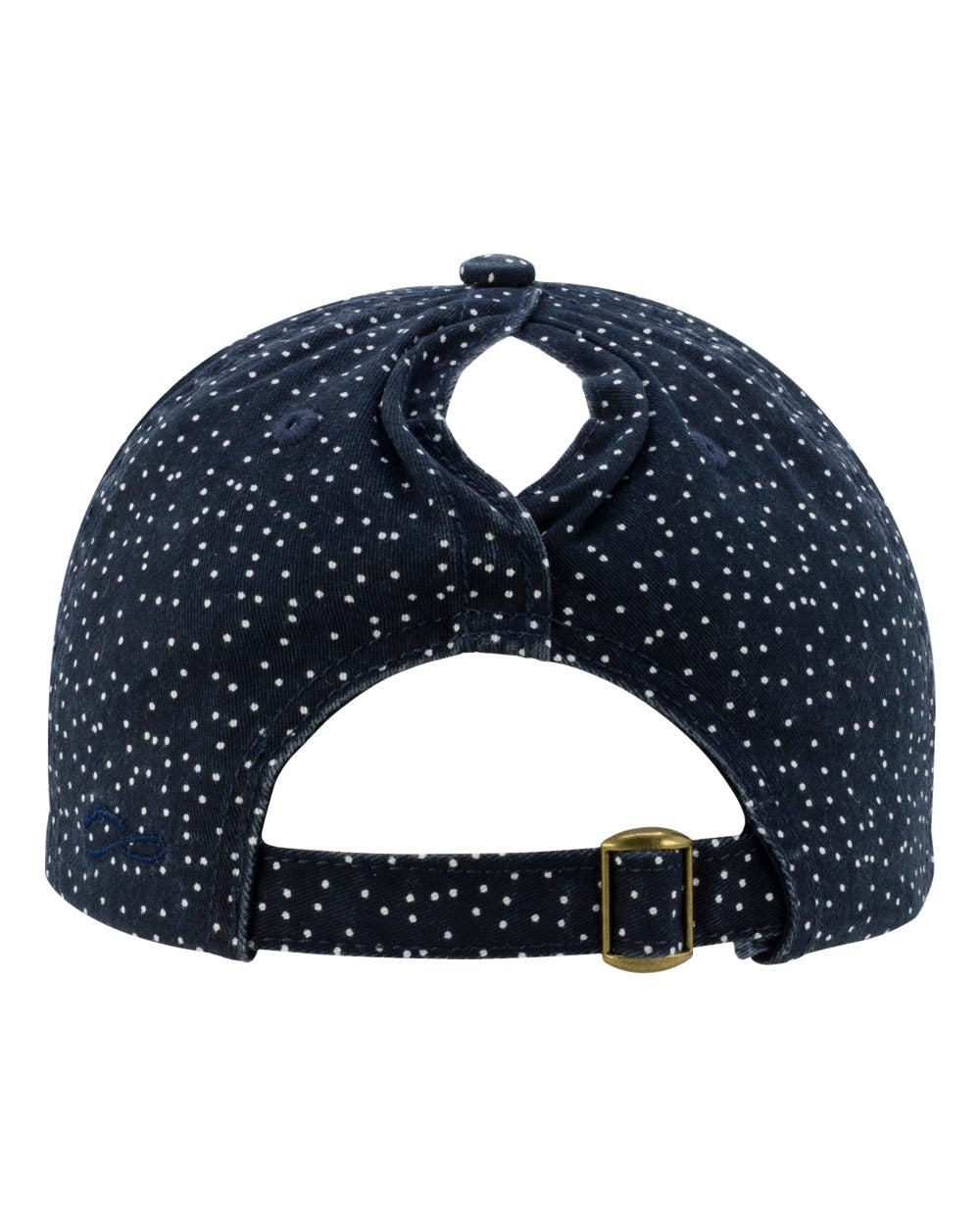 Rear View of Navy/ White Polka Dots Women's Garment-Washed Fashion Print Cap - HATTIE