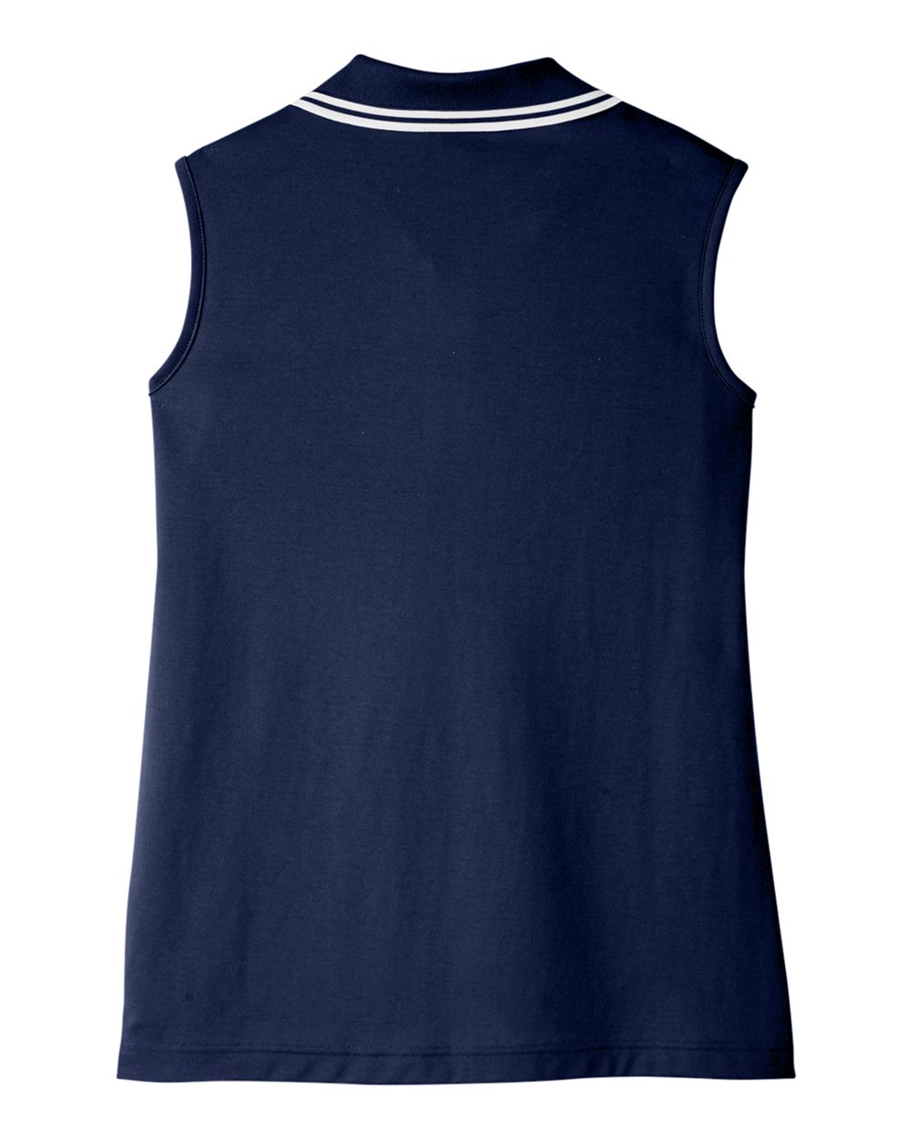 Rear View of Navy/ White Women's CrownLux Performance® Plaited Tipped Sleeveless Polo - DG20SW