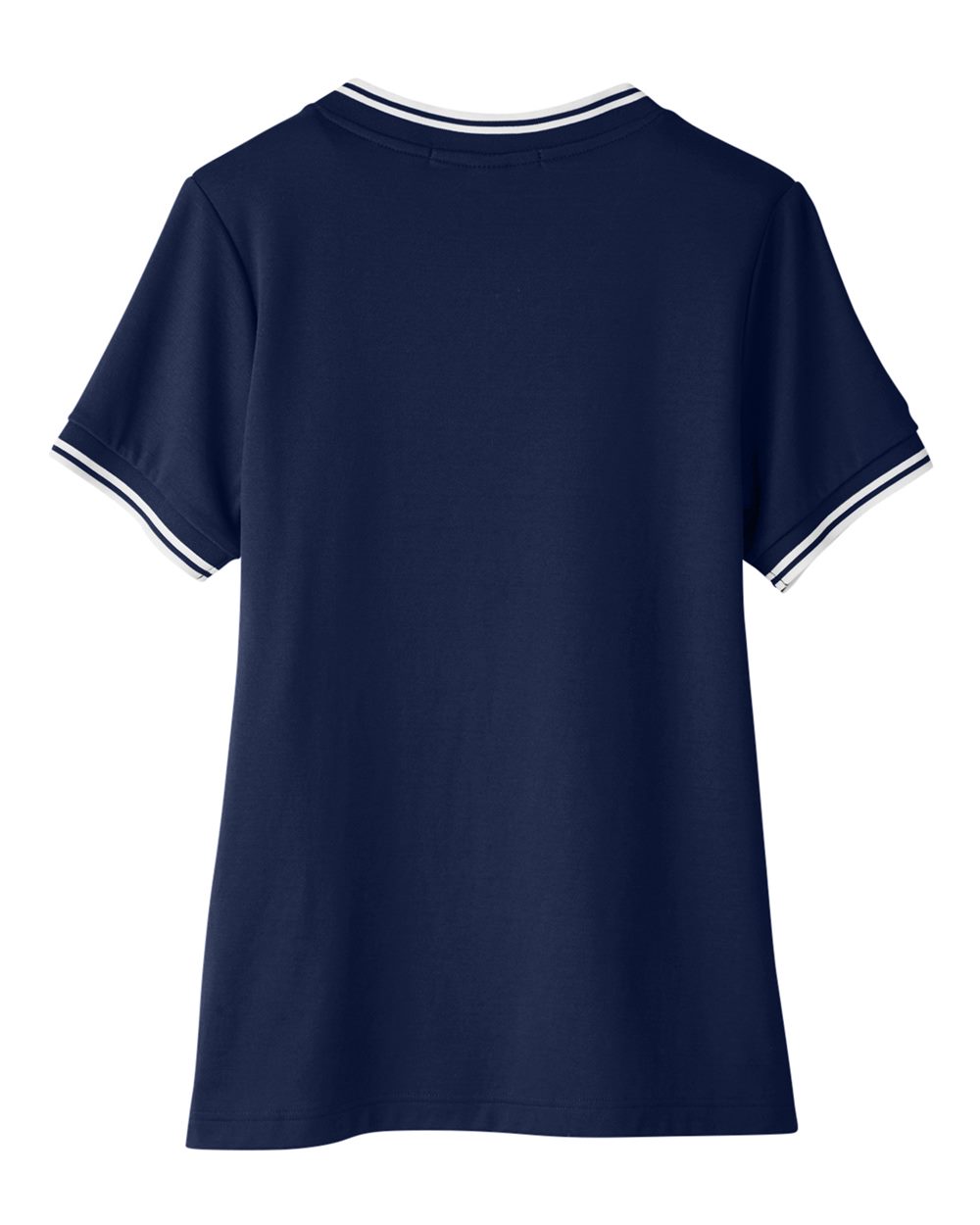 Rear View of Navy/ White Women's CrownLux Performance® Plaited Tipped V-Neck Shirt - DG20CW