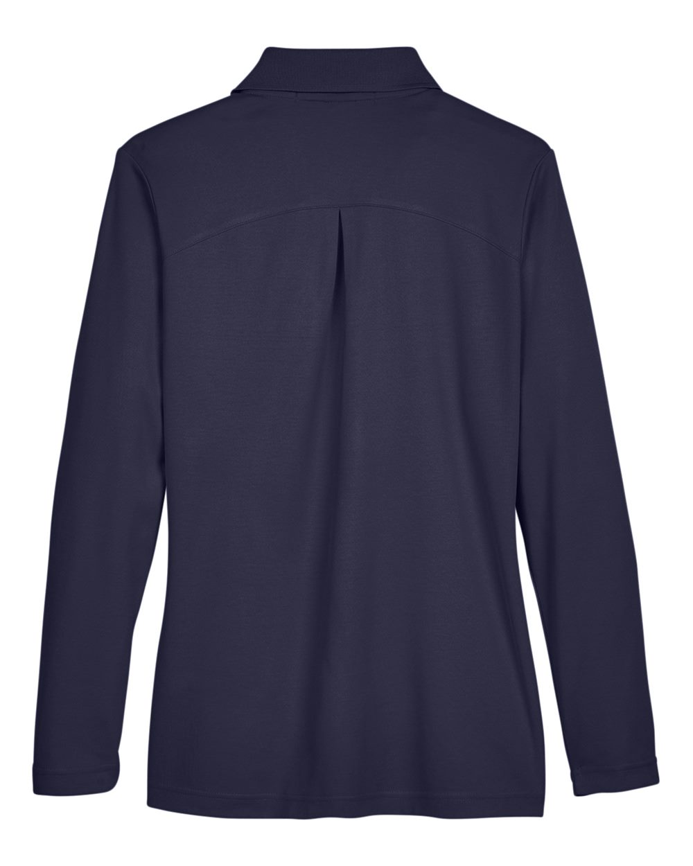 Rear View of Navy Women's CrownLux Performance® Plaited Long Sleeve Polo - DG20LW