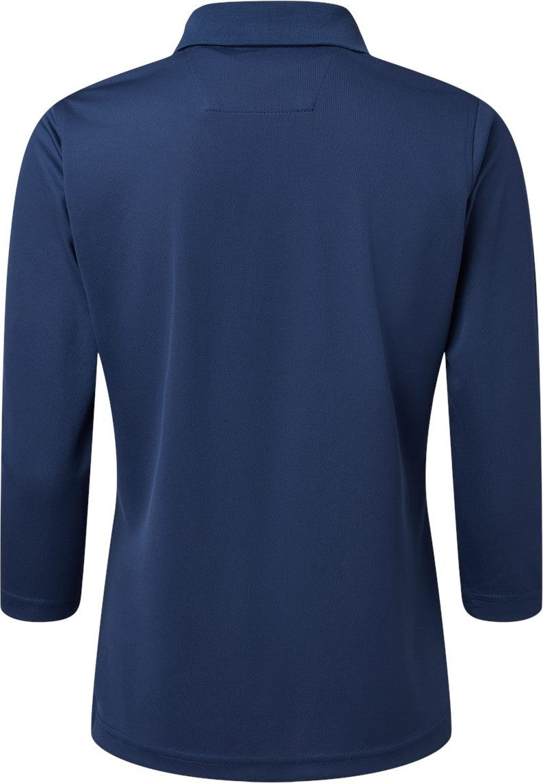 Rear View of Navy Women's Lady Palm Three-Quarter Sleeve Polo - 120
