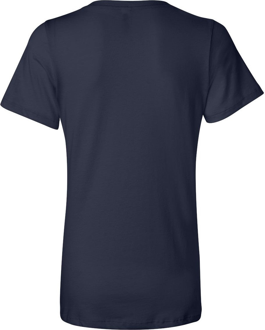 Rear View of Navy Women’s Relaxed Jersey V-Neck Tee - 6405
