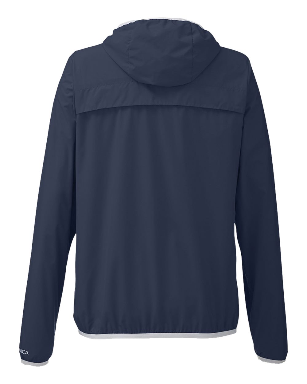 Rear View of Navy Women's Stillwater Hooded Windbreaker - N17927