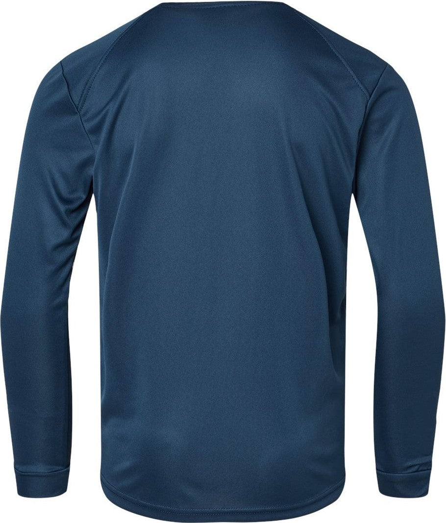 Front View of Navy Youth Long Islander Performance Long Sleeve T-Shirt - 218Y