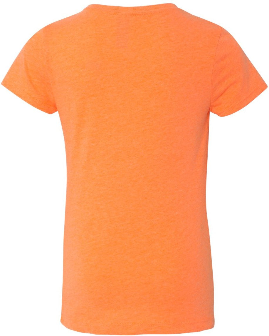 Front View of Neon Heather Orange Girls’ CVC Princess T-Shirt - 3712