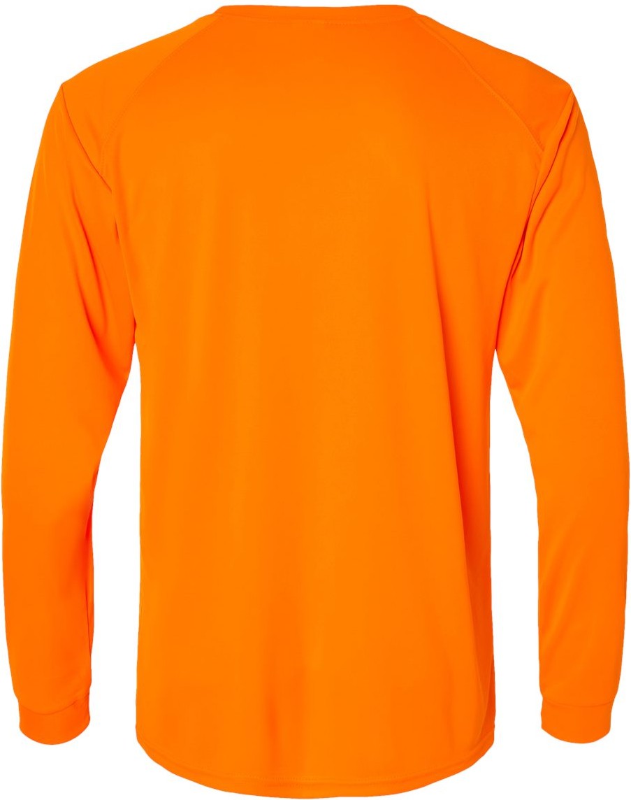 Rear View of Neon Orange Long Islander Performance Long Sleeve T-Shirt - 210