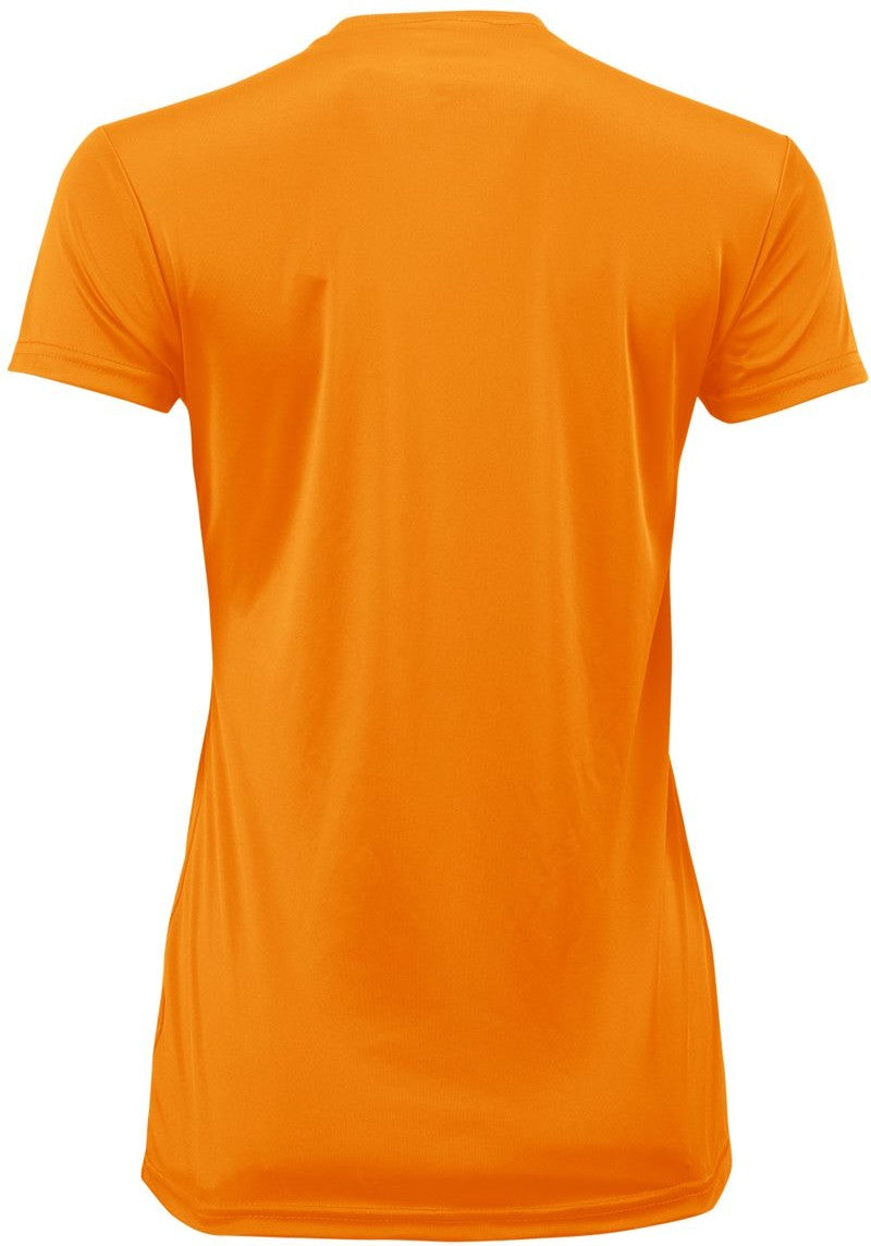 Rear View of Neon Orange Women's Islander Performance T-Shirt - 204