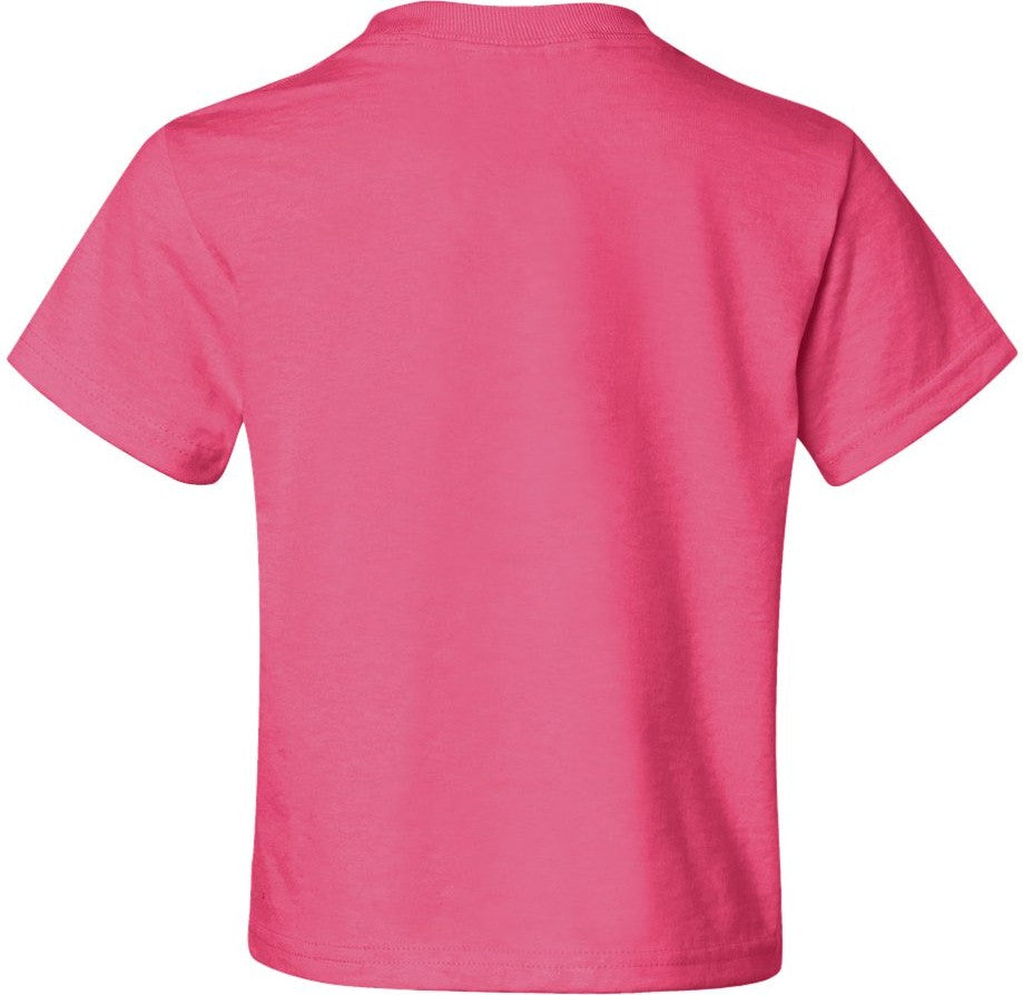 Rear View of Neon Pink Dri-Power® Youth 50/50 T-Shirt - 29BR