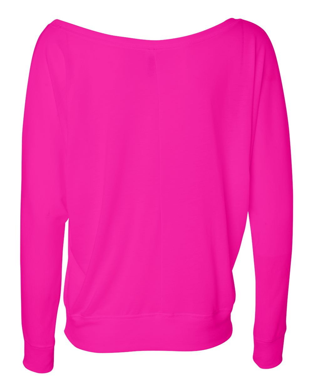 Rear View of Neon Pink Women’s Flowy Off Shoulder Long Sleeve Tee - 8850