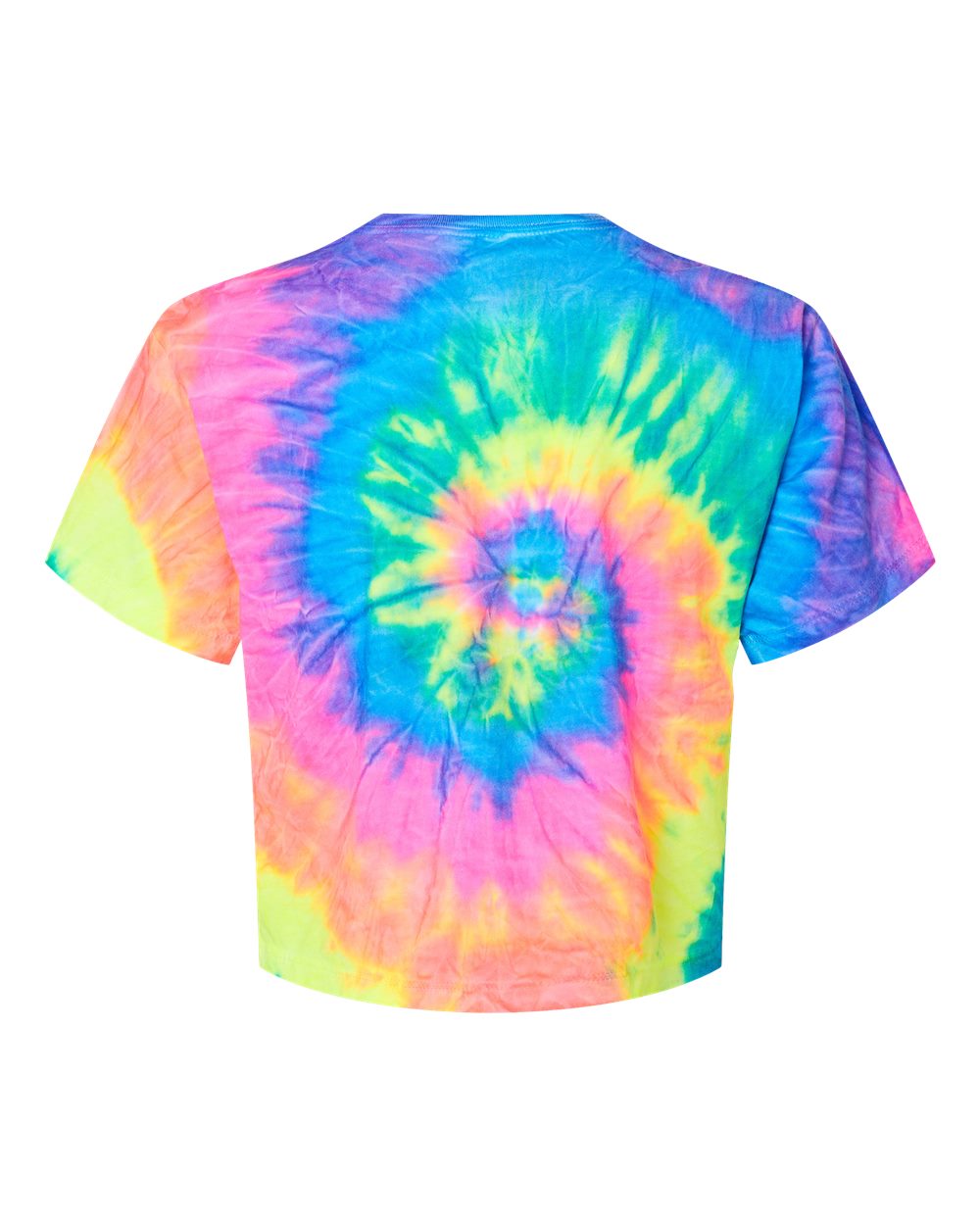 Rear View of Neon Rainbow Women's Tie-Dyed Crop T-Shirt - 1050