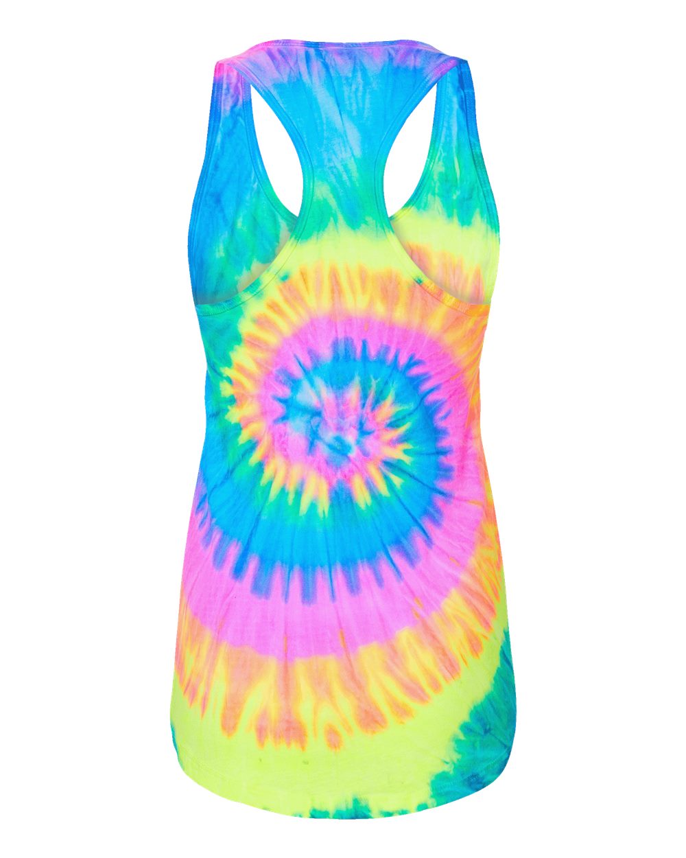 Rear View of Neon Rainbow Women's Tie-Dyed Racerback Tank Top - 3400