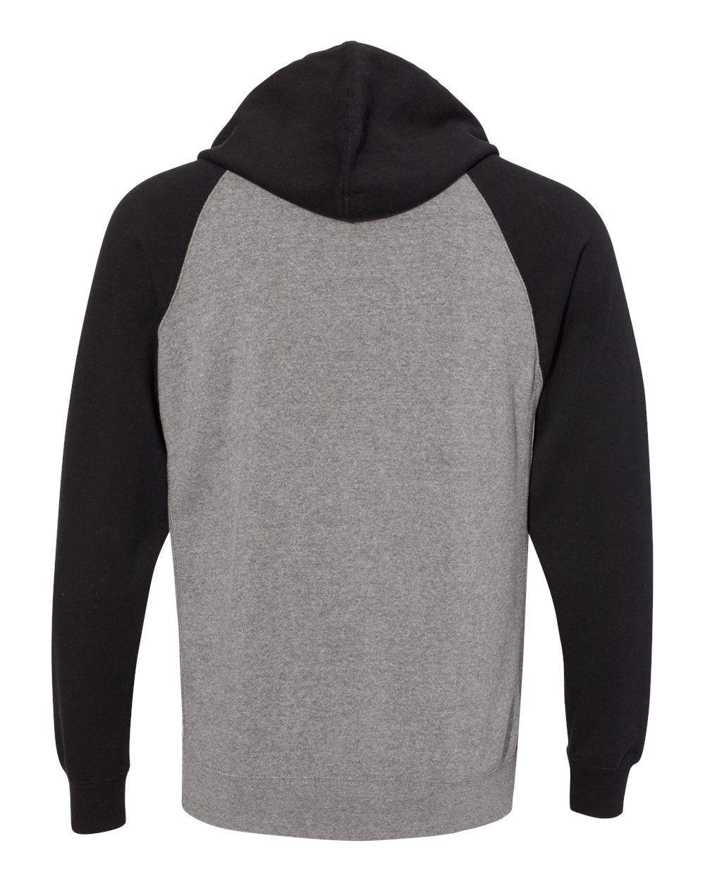 Rear View of Nickel Heather/ Black Special Blend Raglan Full-Zip Hooded Sweatshirt - PRM33SBZ