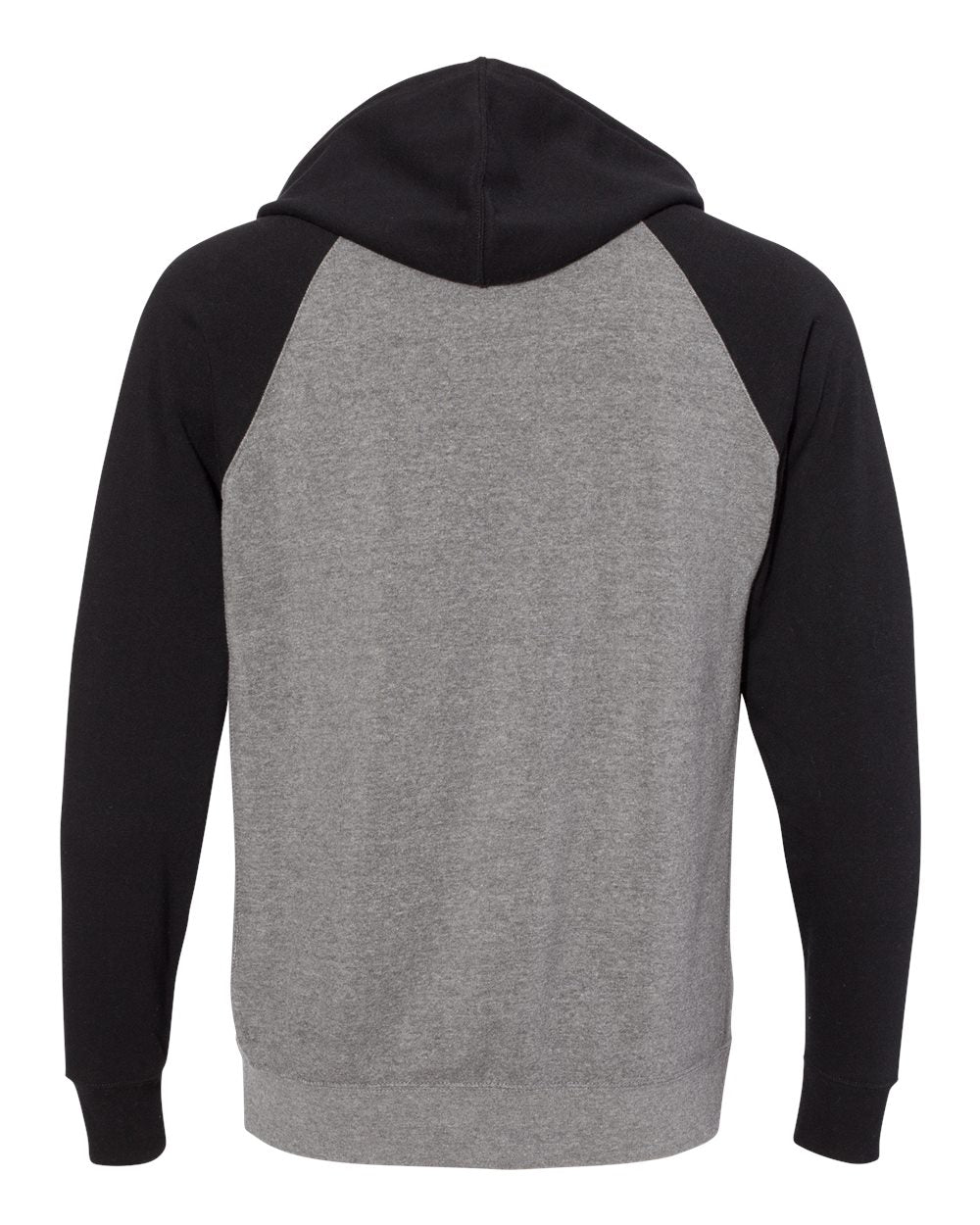 Rear View of Nickel Heather/ Black Special Blend Raglan Hooded Sweatshirt - PRM33SBP