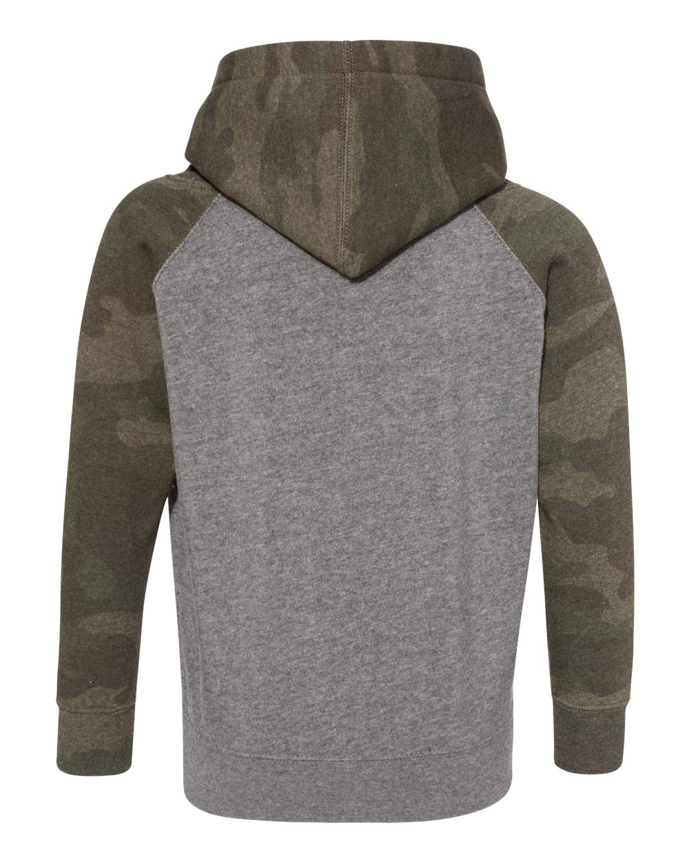 Rear View of Nickel Heather/ Forest Camo Toddler Special Blend Hooded Raglan Sweatshirt - PRM10TSB